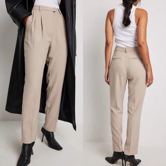NA-KD Recycled Cropped High Waist Suit Pants In Dark Sand 36 - Picture 11 of 11